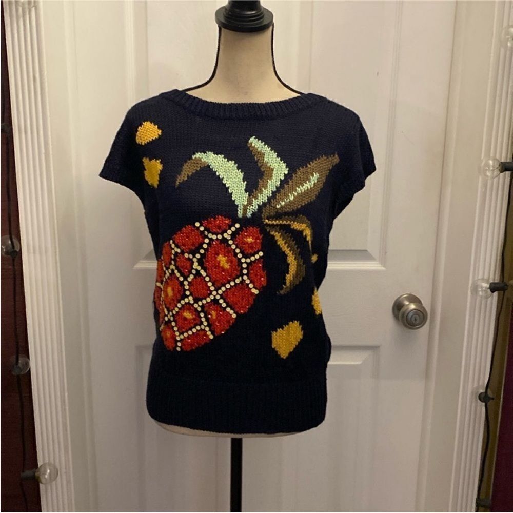 Navy Sweater with Pineapple Design